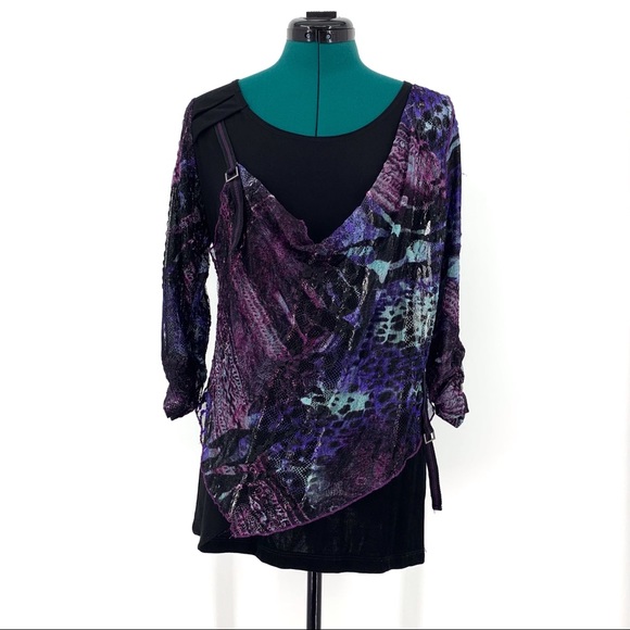 Svetlana Purple and Black Layered 3/4 Sleeve Top, Small - Picture 2 of 15